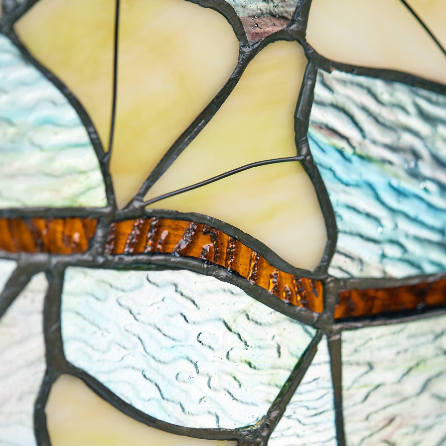 17.5"H Robert Yellow Gingko Leaf Stained Glass Window Panel