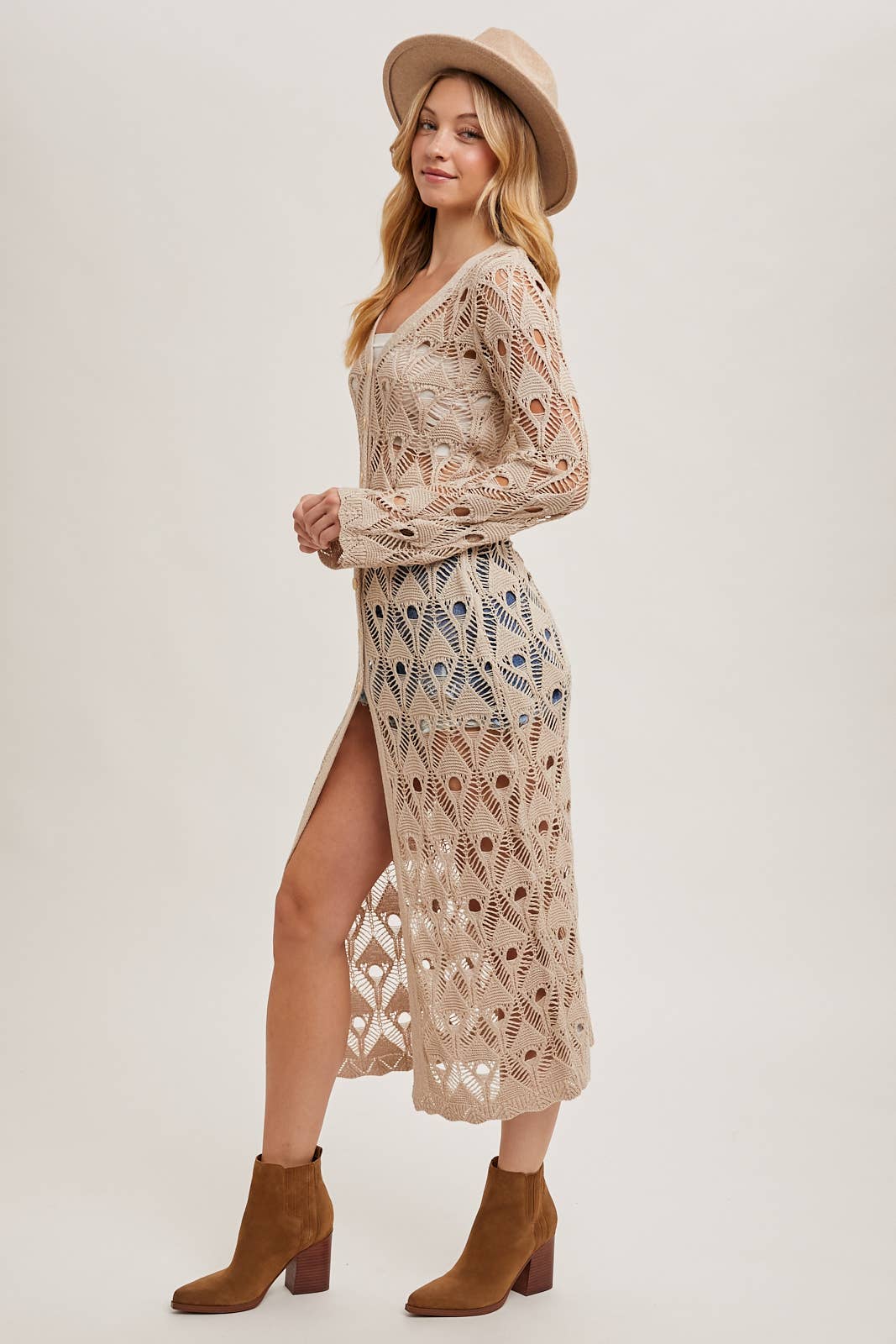 BUTTON DOWN CROCHET MAXI CARDIGAN