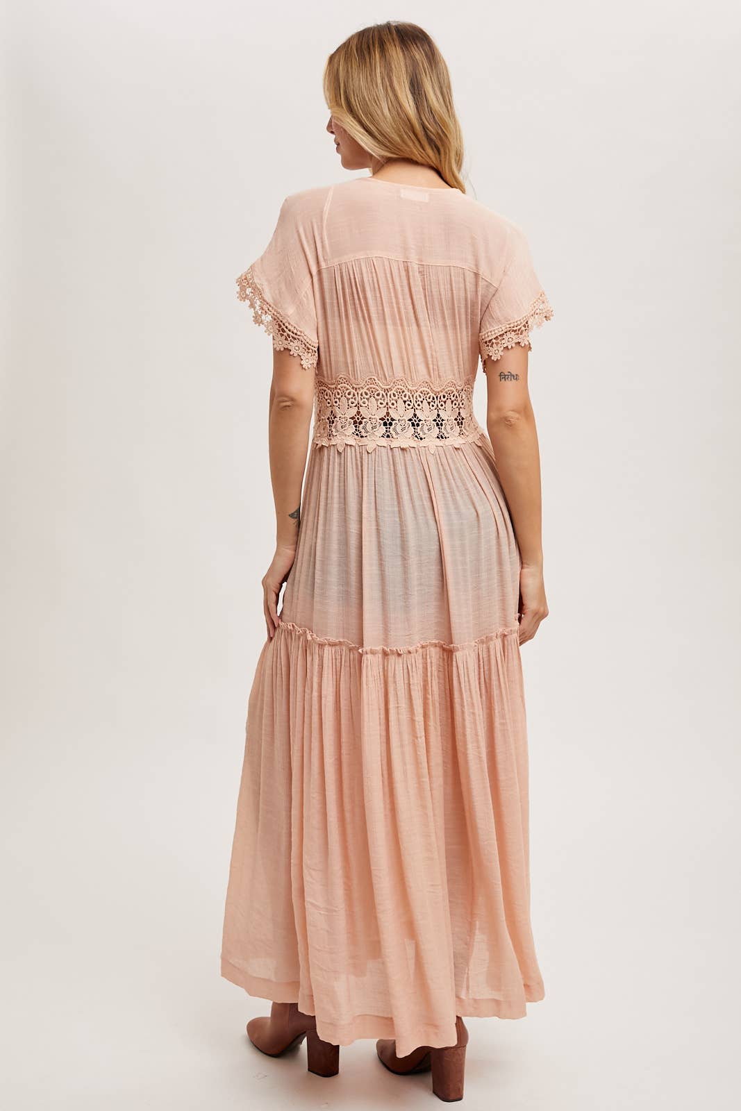 OPEN FRONT LACE TRIMMED MAXI DUSTER SHORT SLEEVED CARDIGAN