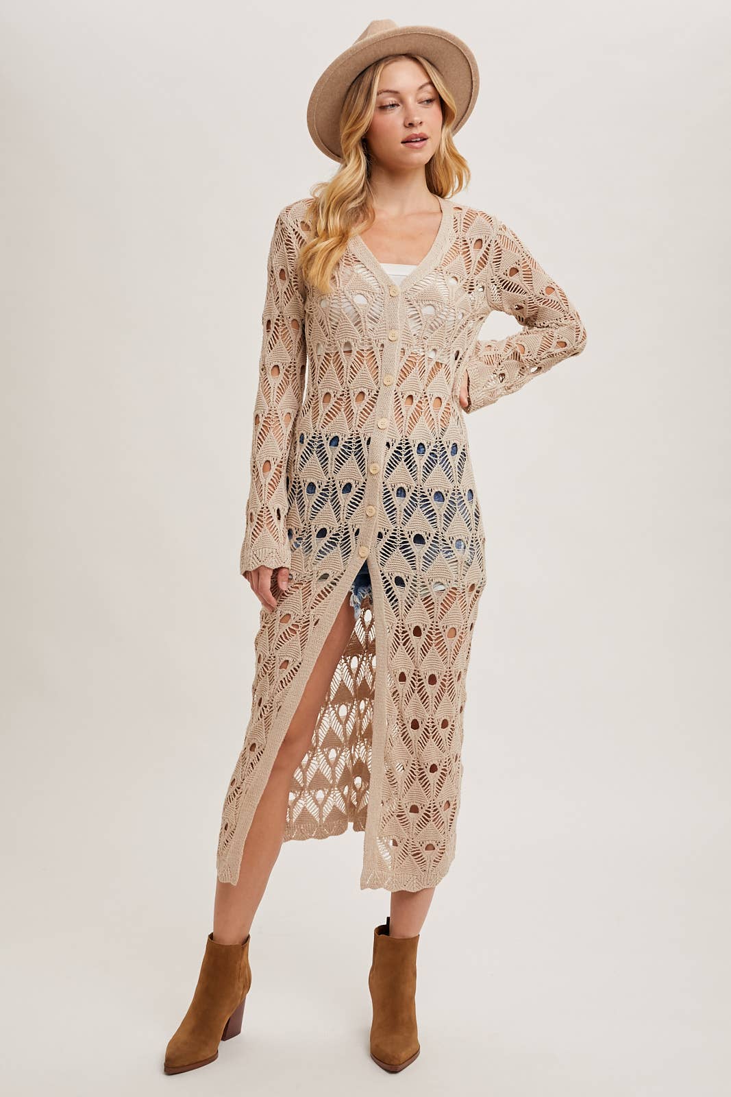 BUTTON DOWN CROCHET MAXI CARDIGAN