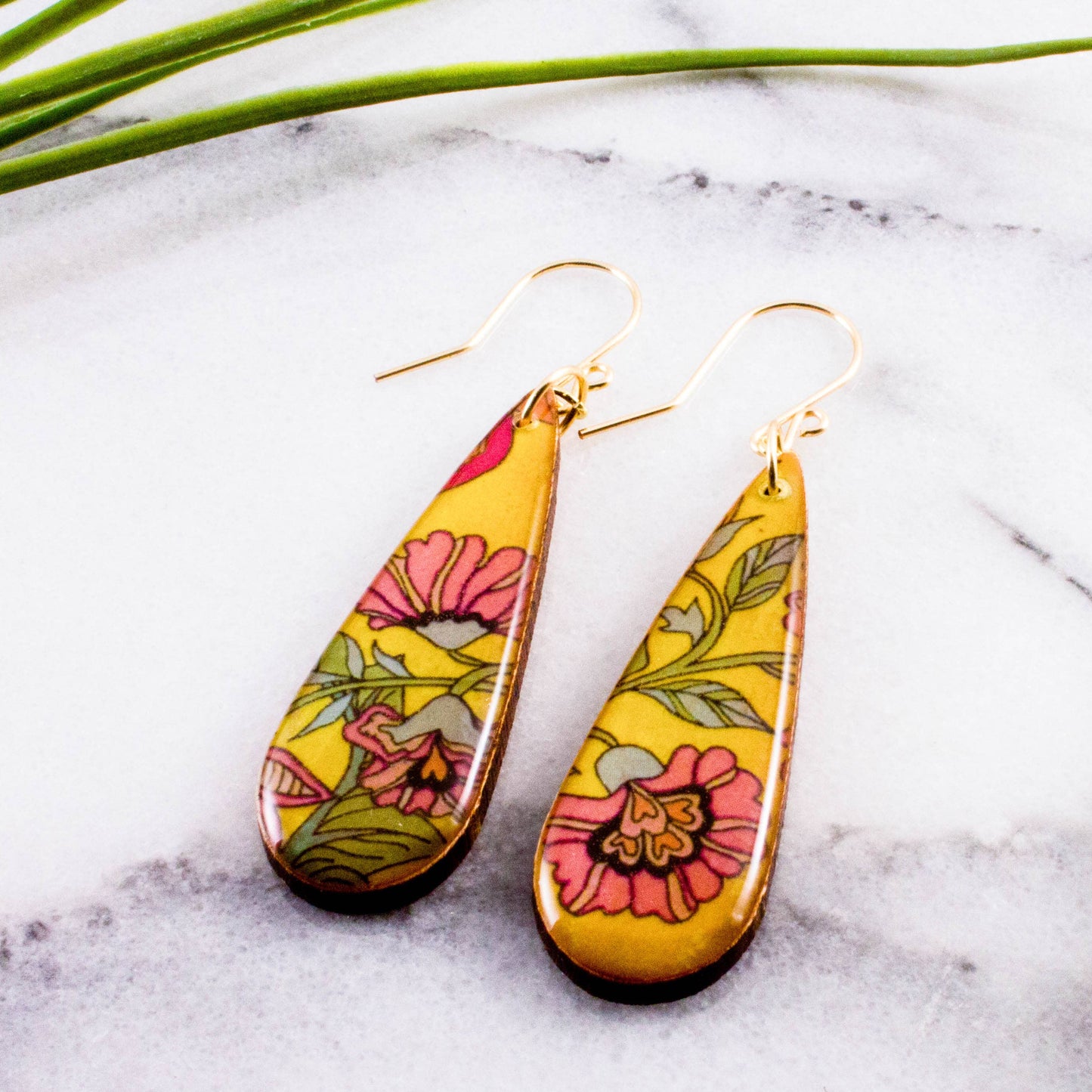 Yellow Nouveau Teardrop Earrings