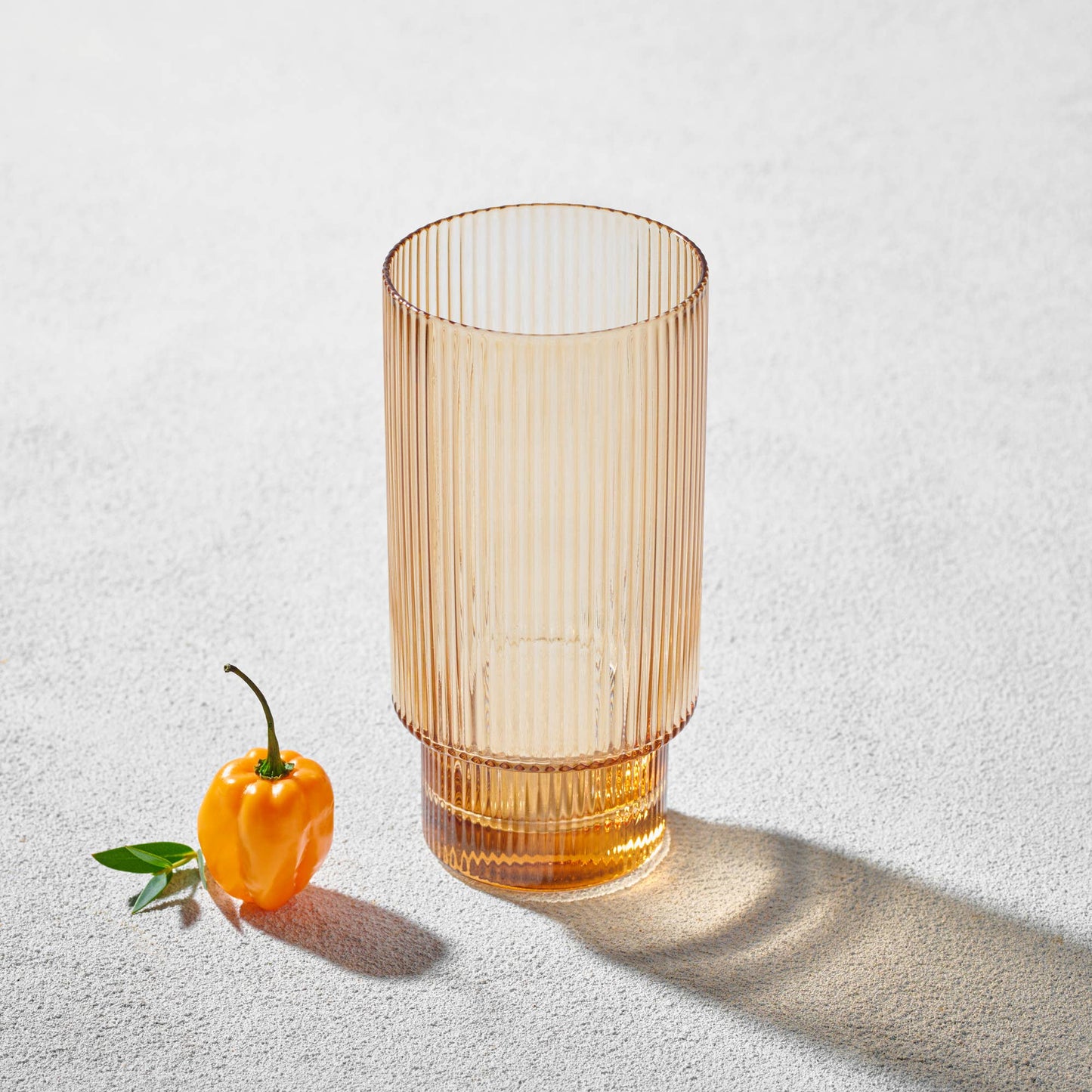 Vikko - Decor, Malibu, Ribbed Highball Glass, Amber, 15 Oz