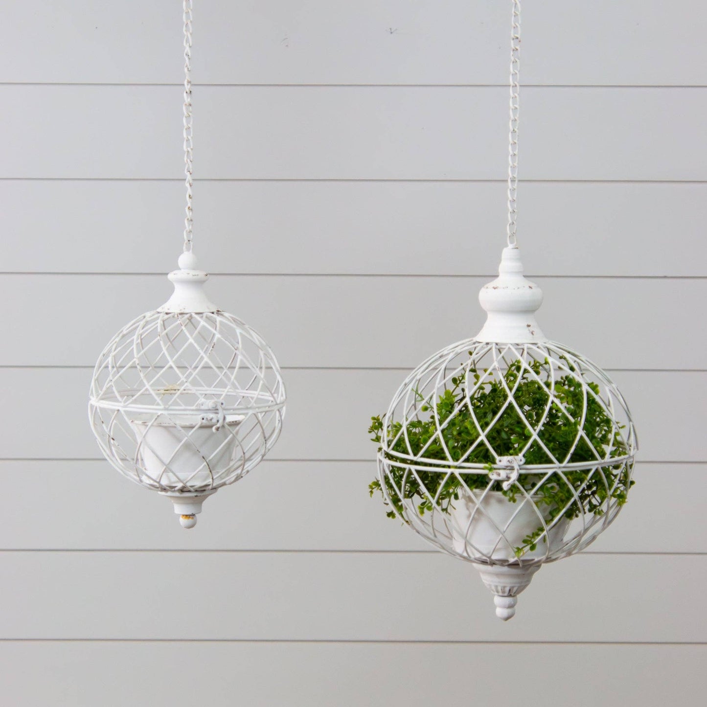 White Metal Hanging Planters (Set Of 02)