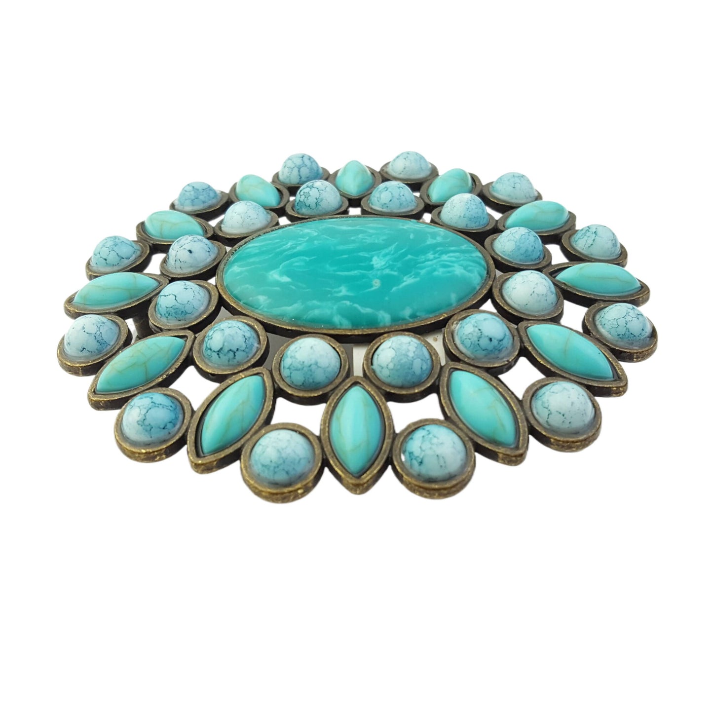 Buckle: Oval Western Floral Turquoise Beads Belt Buckle