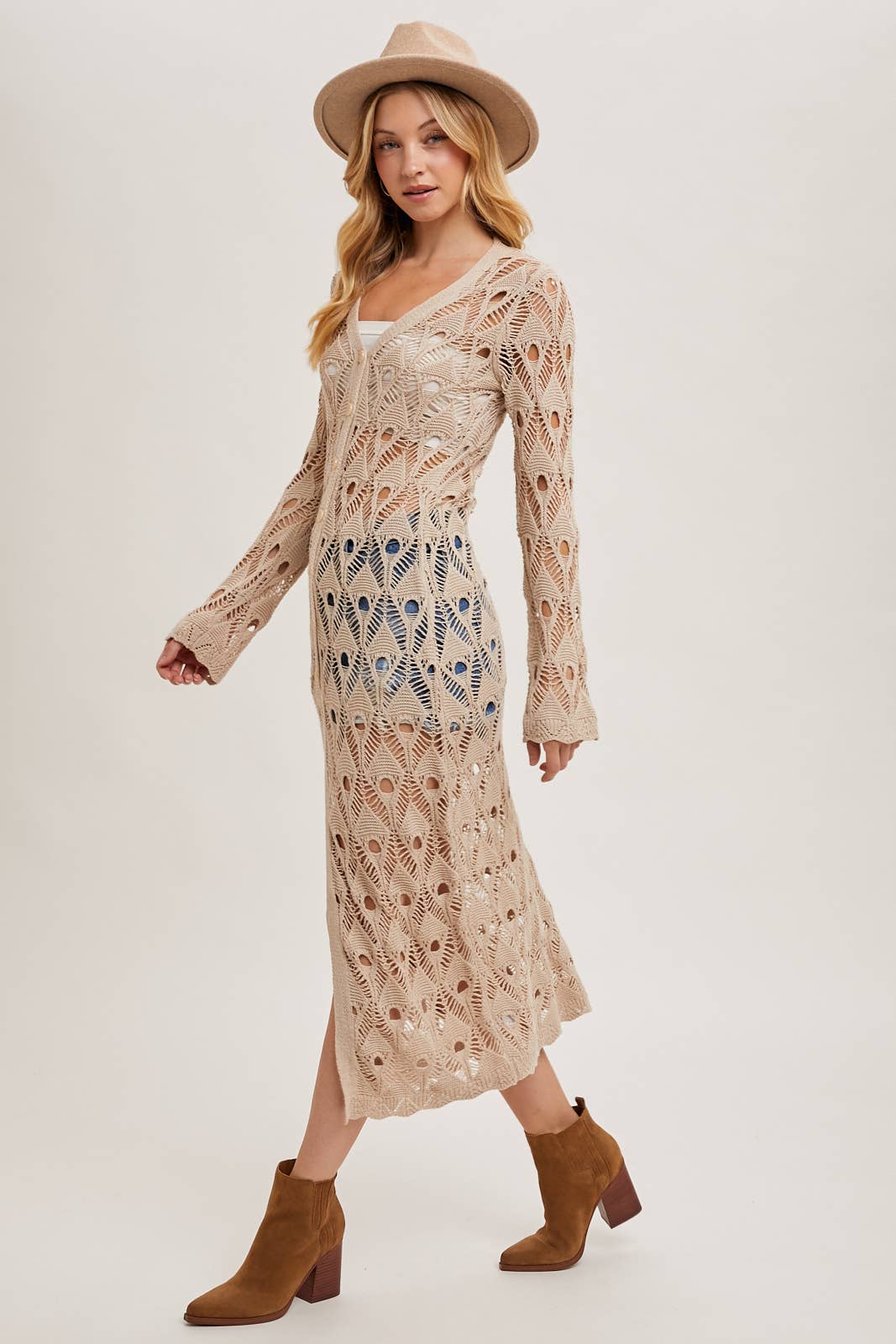 BUTTON DOWN CROCHET MAXI CARDIGAN
