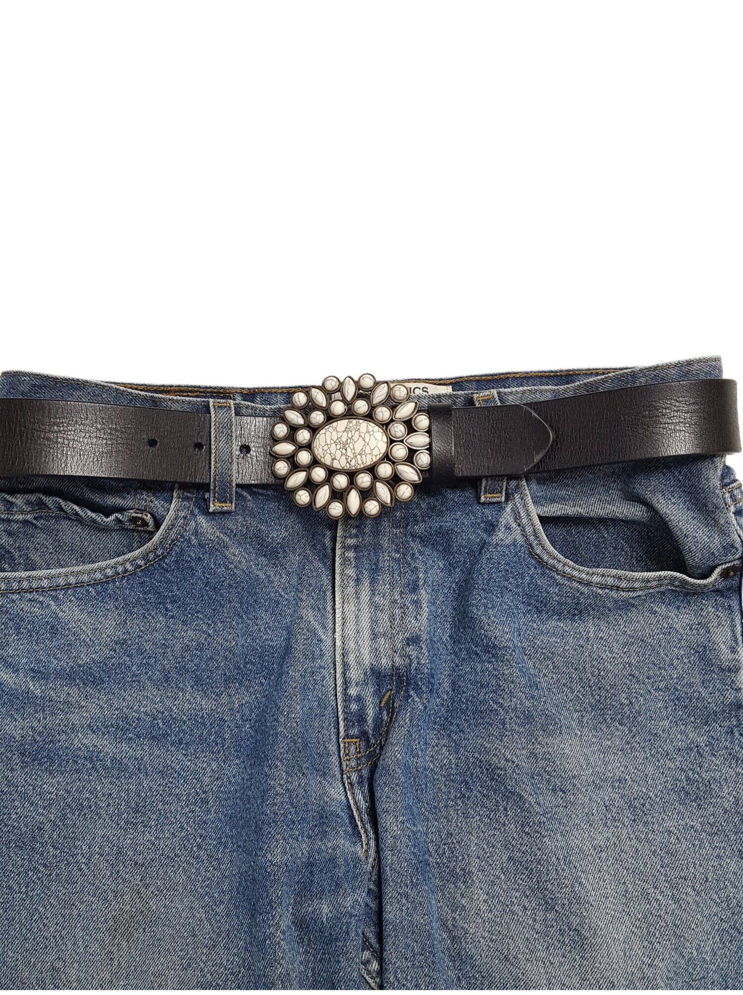 Buckle: Oval Western Floral Turquoise Beads Belt Buckle
