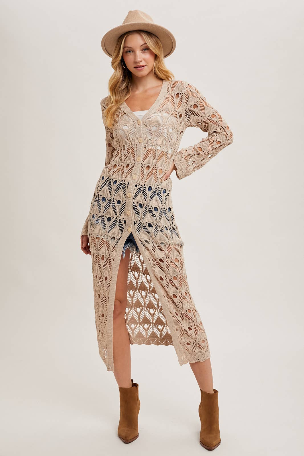 BUTTON DOWN CROCHET MAXI CARDIGAN