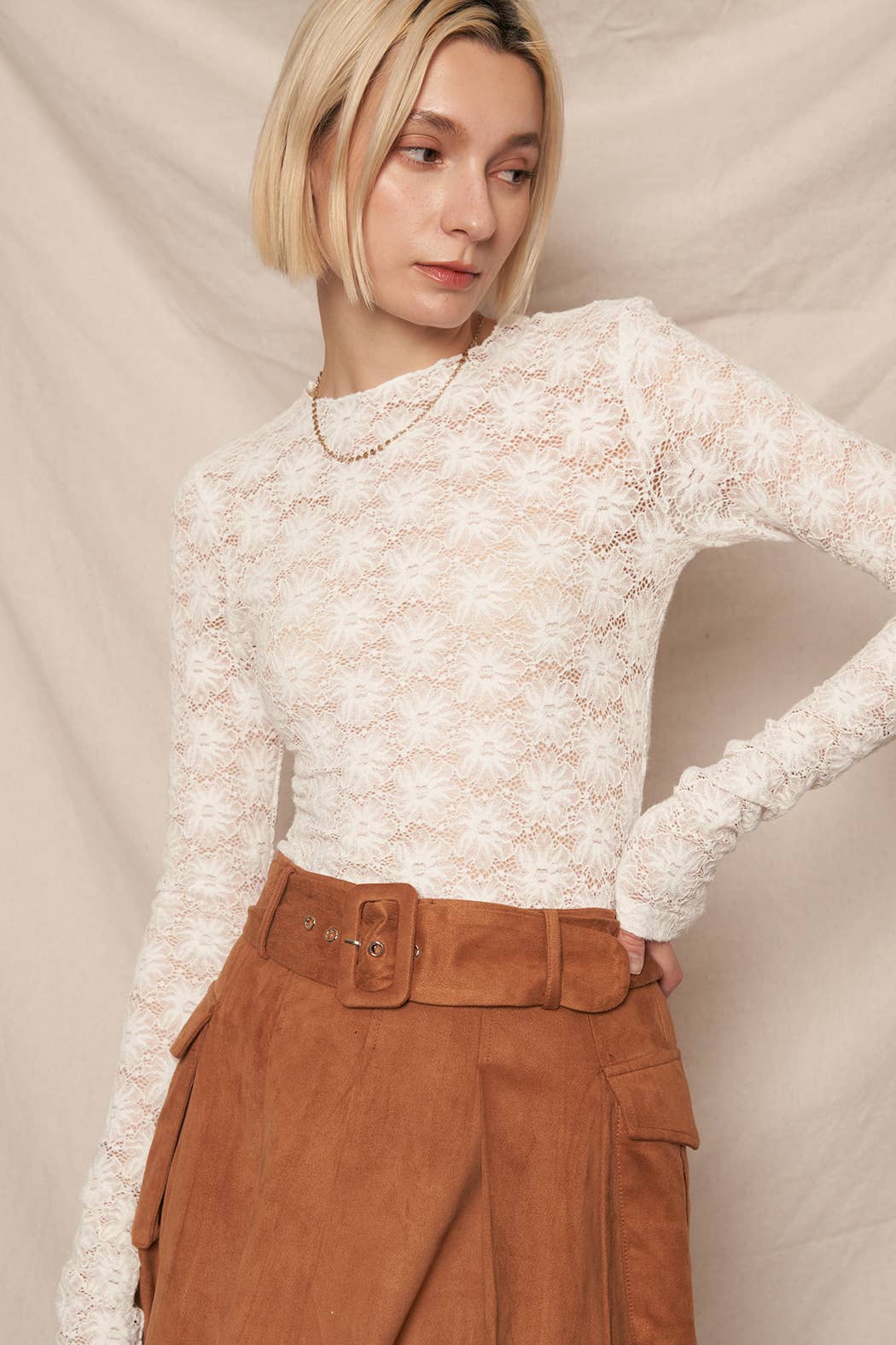 Floral Lace Long Sleeve Mesh Top