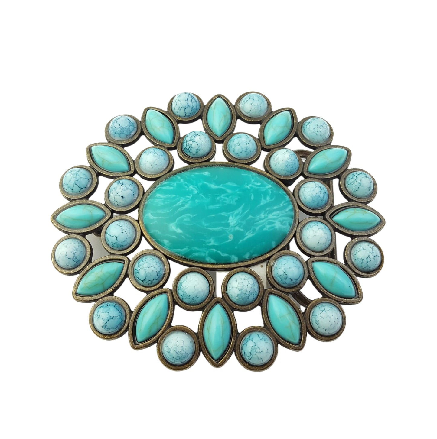Buckle: Oval Western Floral Turquoise Beads Belt Buckle