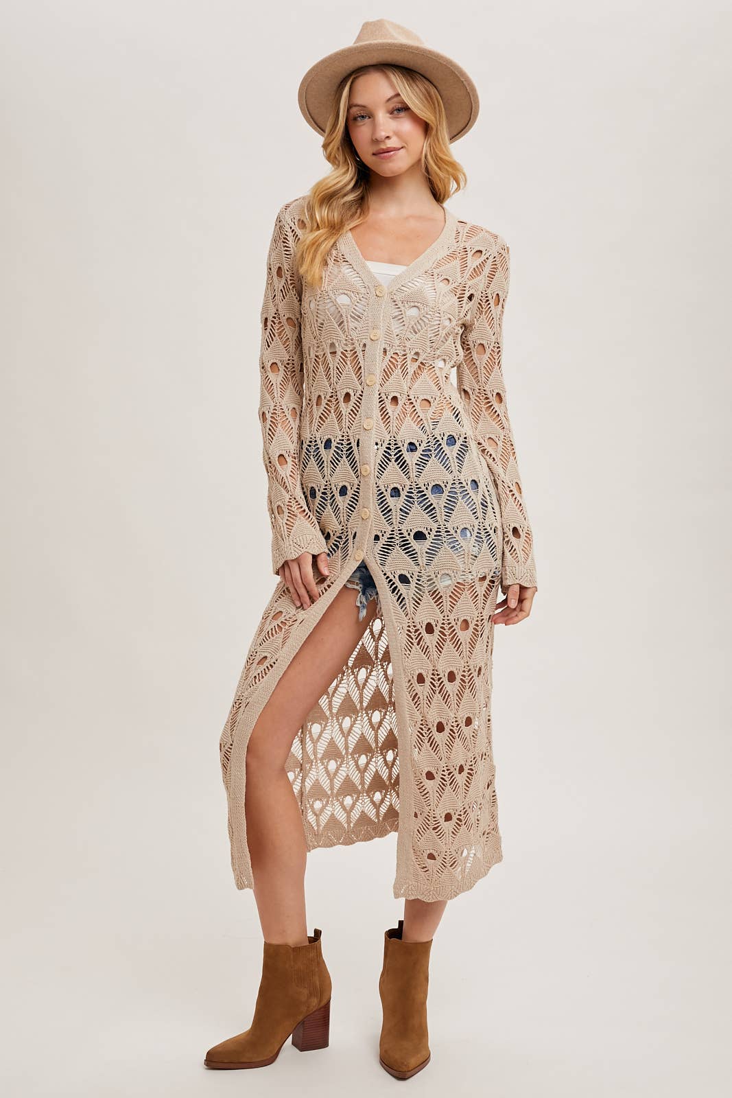 BUTTON DOWN CROCHET MAXI CARDIGAN
