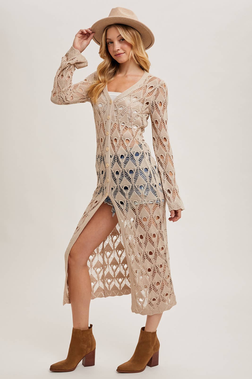 BUTTON DOWN CROCHET MAXI CARDIGAN