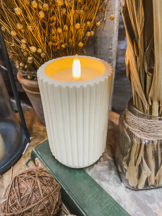 Cream Cement Look Glow Pillar 3x5in
