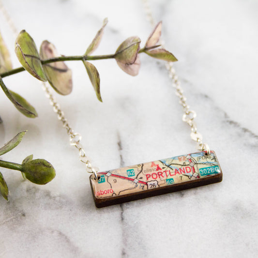 My Hometown Custom Vintage Map Necklace.