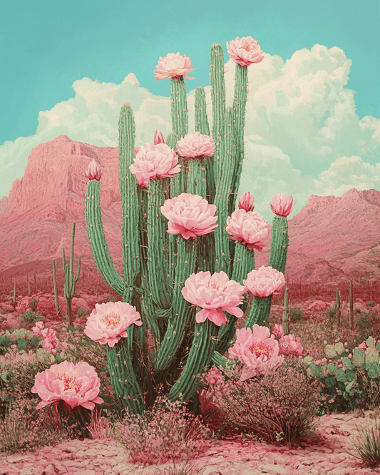 Blooming Cactus - Western and Southwestern Art Prints – 8″x10″ Artwork for 11″x14″ Frame