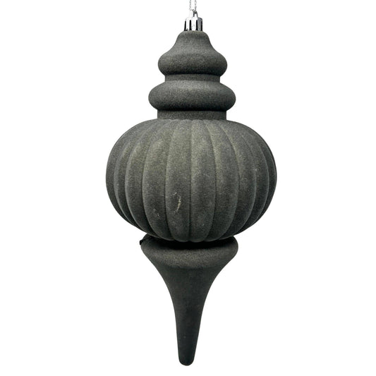 Plastic Flocked Finial Ornament - Charcoal 10"