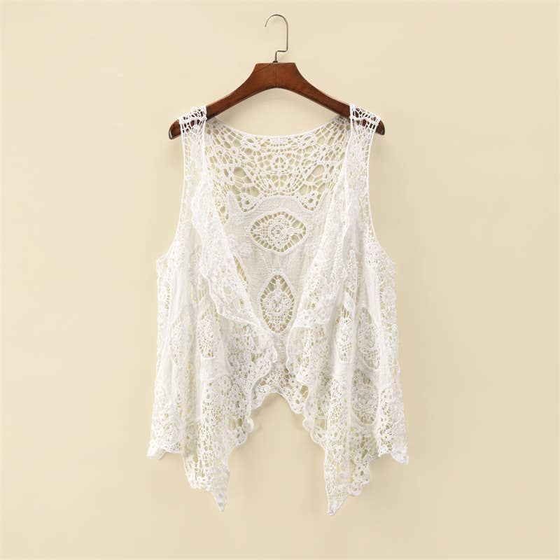 Sleeveless Hollow Jacquard Lace Cardigan