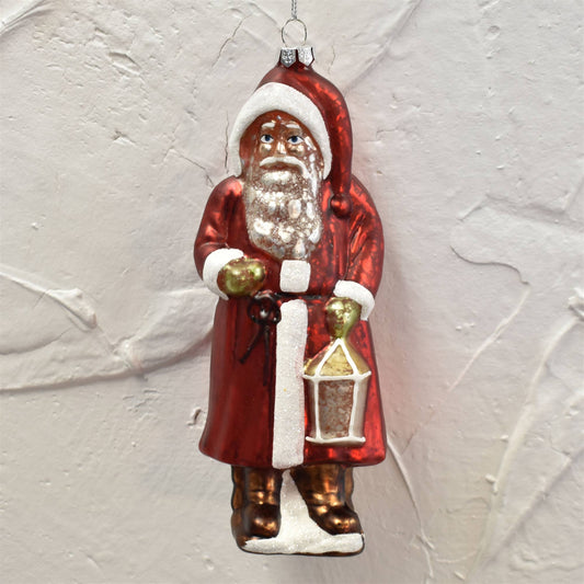 Antique Santa Glass Ornament w/ Lantern 7"-