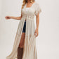 OPEN FRONT LACE TRIMMED MAXI DUSTER SHORT SLEEVED CARDIGAN