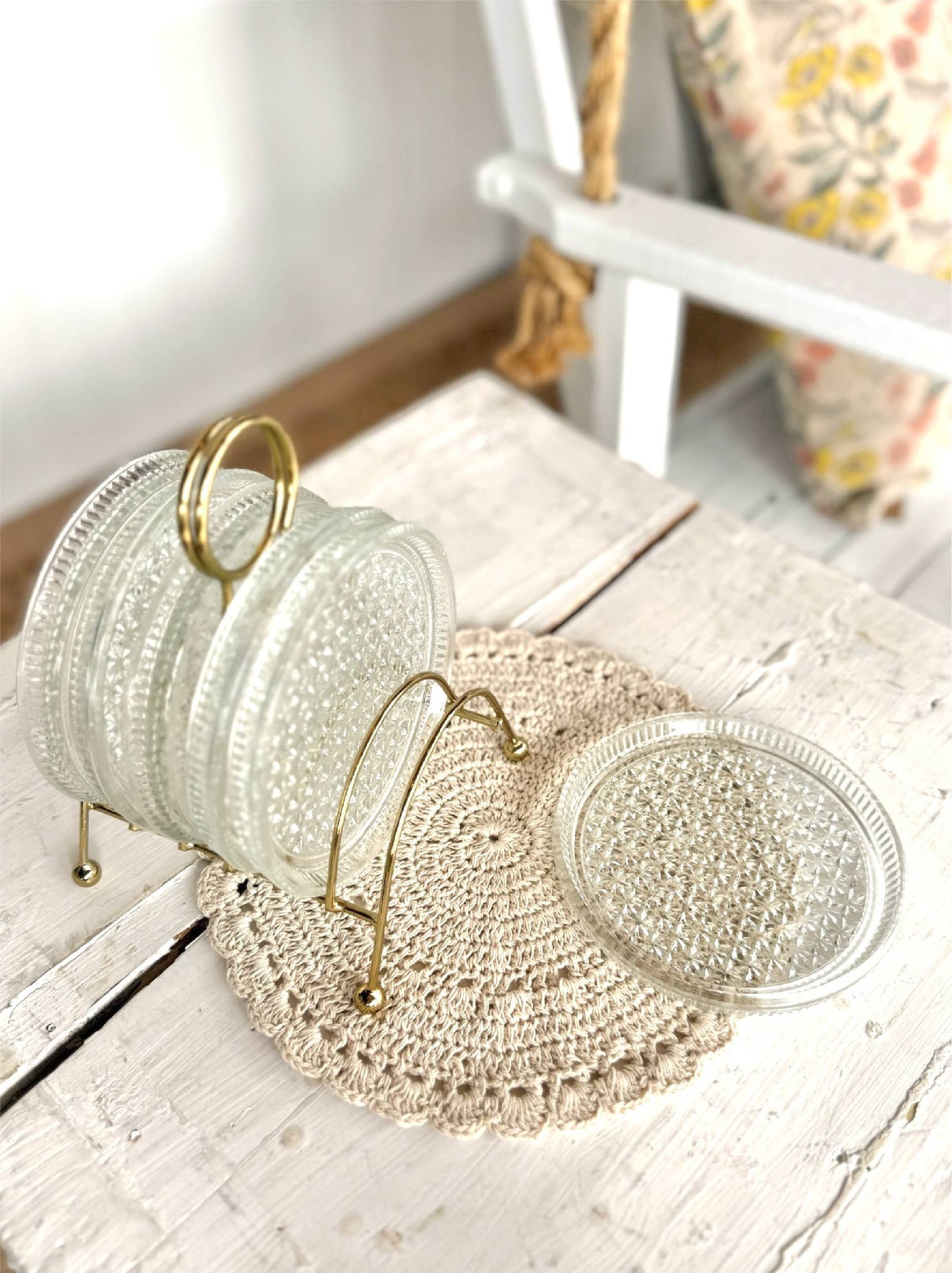 Glass Coasters Metal Caddy Set MCM