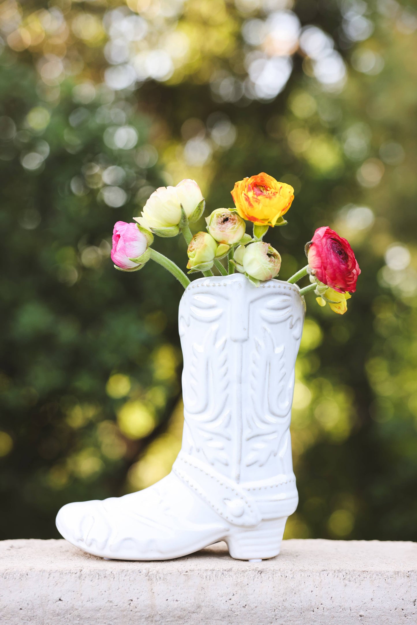Ivory Ceramic Cow Girl Boot Vase