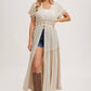 OPEN FRONT LACE TRIMMED MAXI DUSTER SHORT SLEEVED CARDIGAN