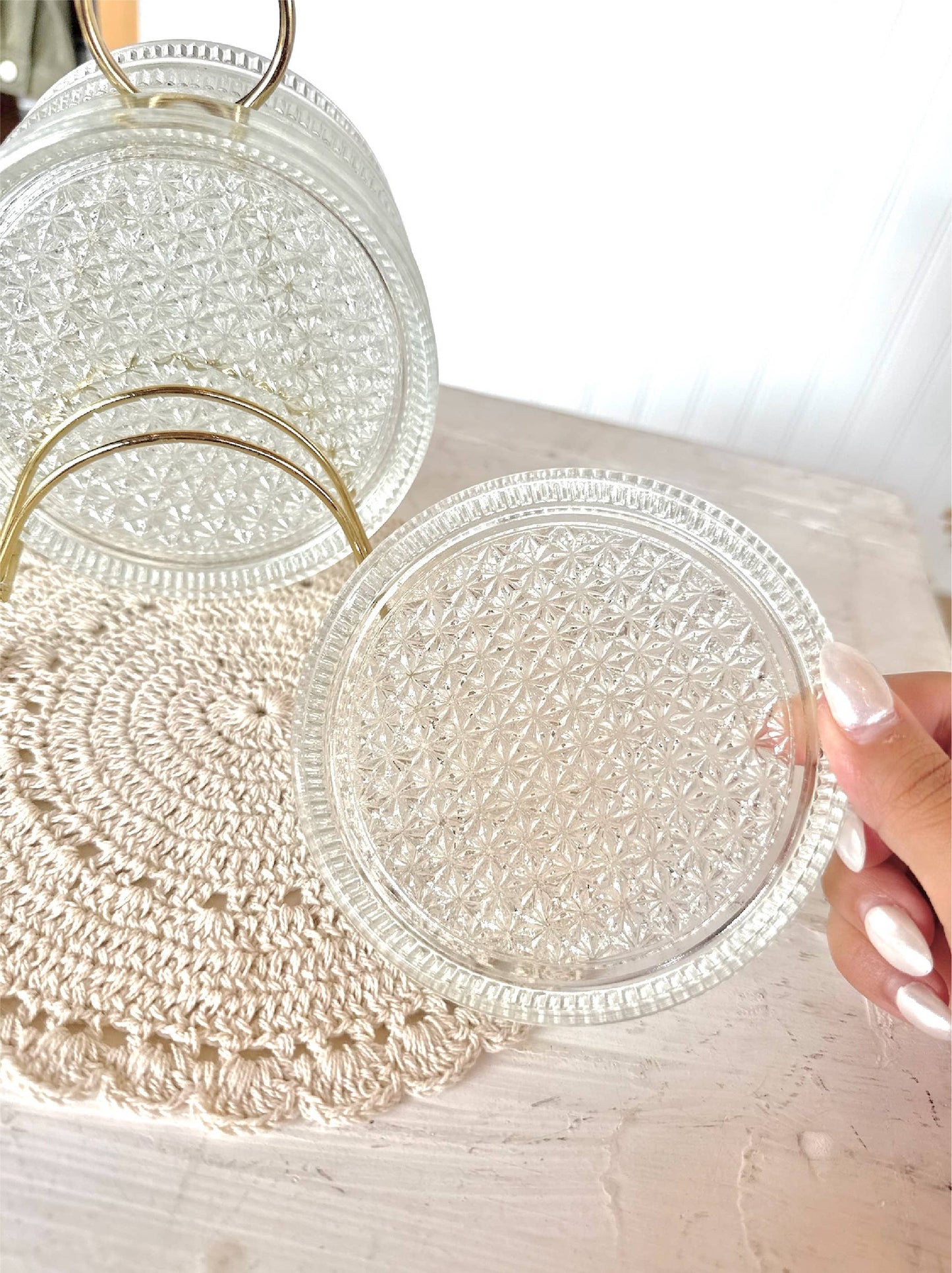 Glass Coasters Metal Caddy Set MCM