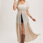 OPEN FRONT LACE TRIMMED MAXI DUSTER SHORT SLEEVED CARDIGAN