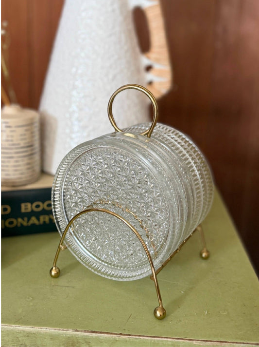 Glass Coasters Metal Caddy Set MCM