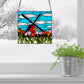 14.5"H Red Windmill Stained Glass Window Panel