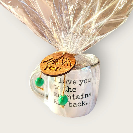 Enamel "I love you to the mountains and back" mug