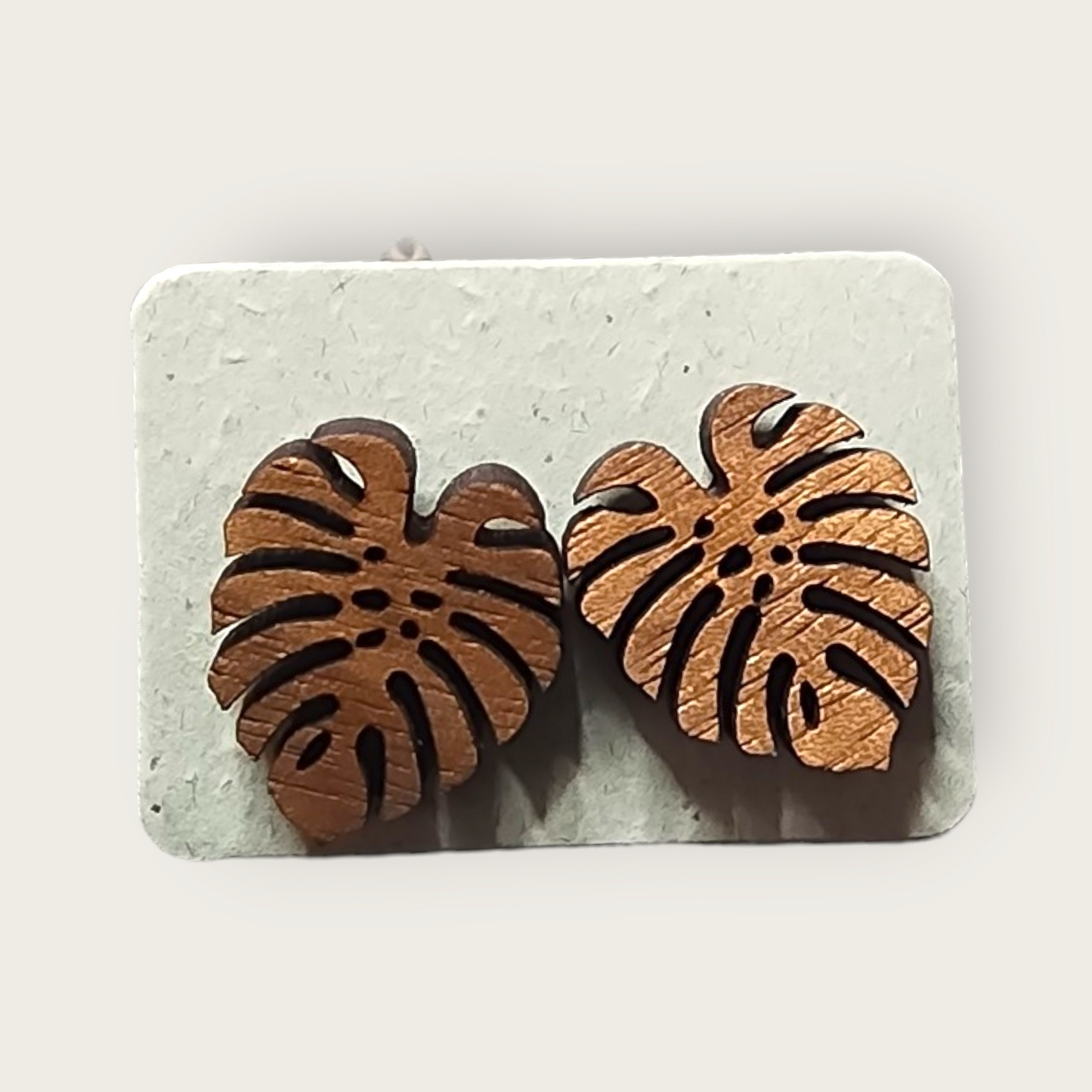 Wood Monstera Leaf Studs