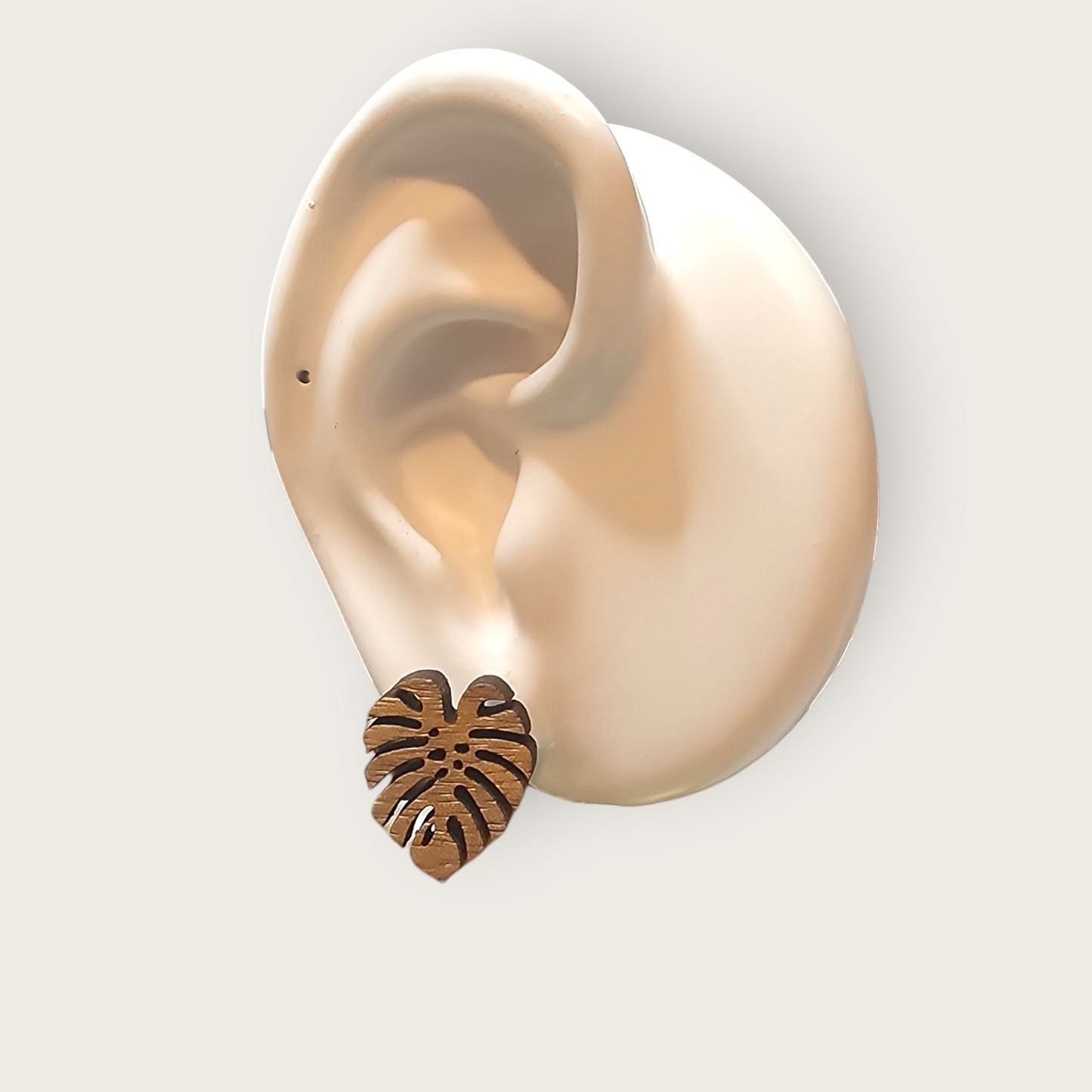 Wood Monstera Leaf Studs