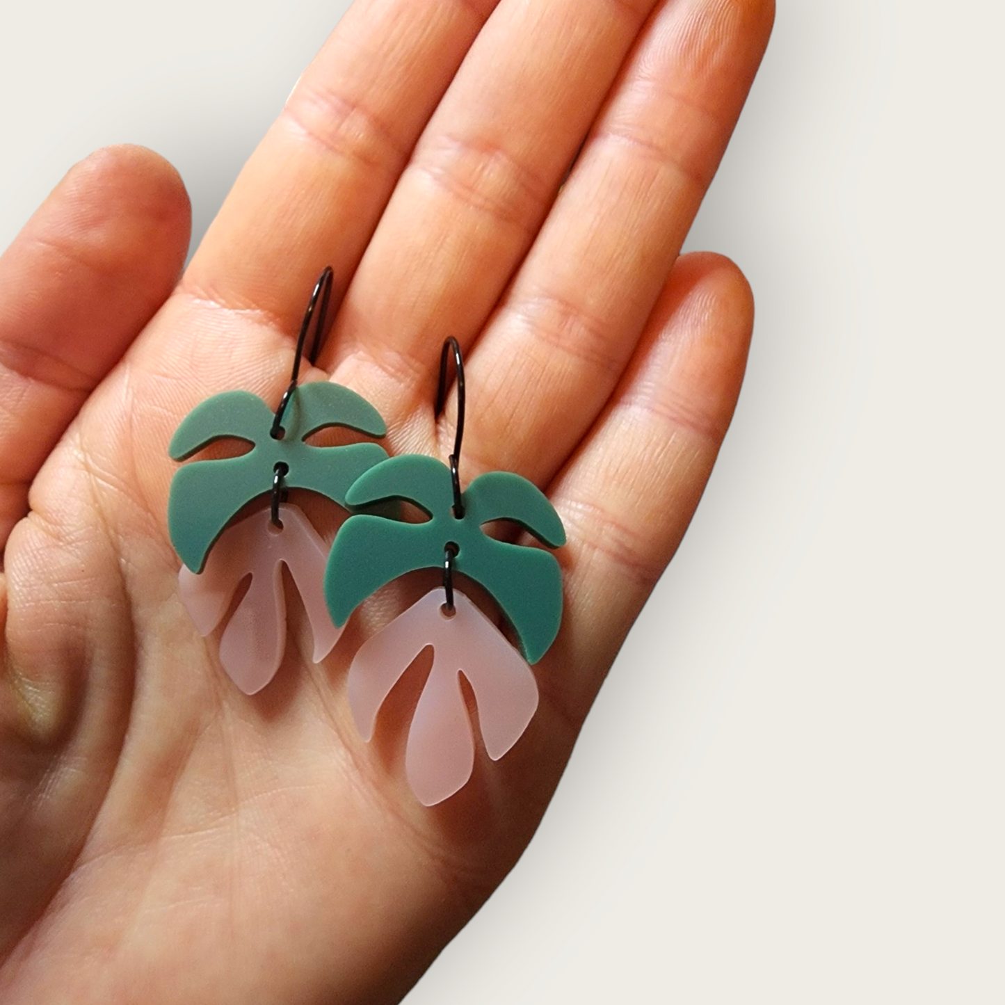 Pink Monstera Earrings