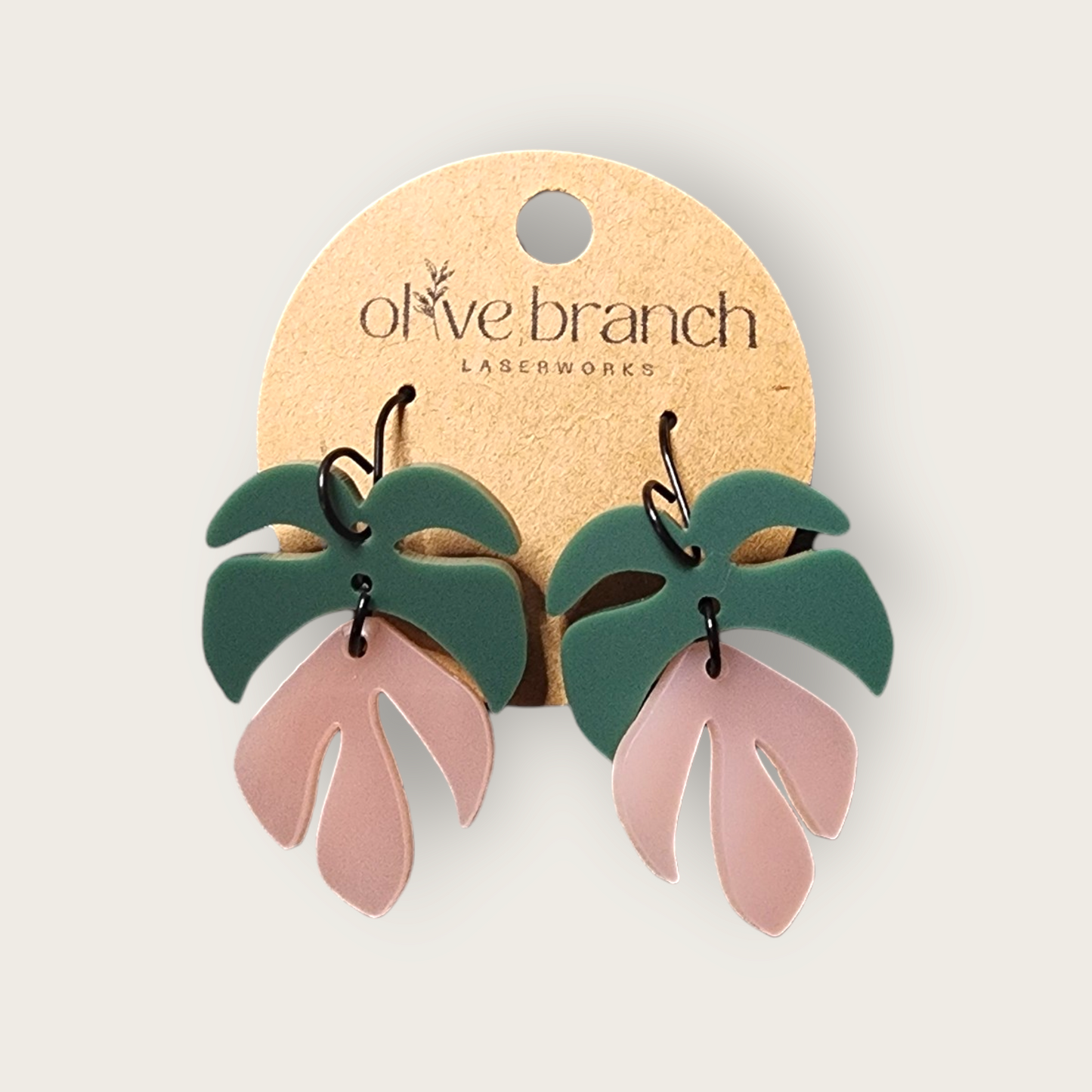 Pink Monstera Earrings