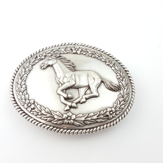 Buckle: Western Oval Belt Buckle with Galloping Horse Design