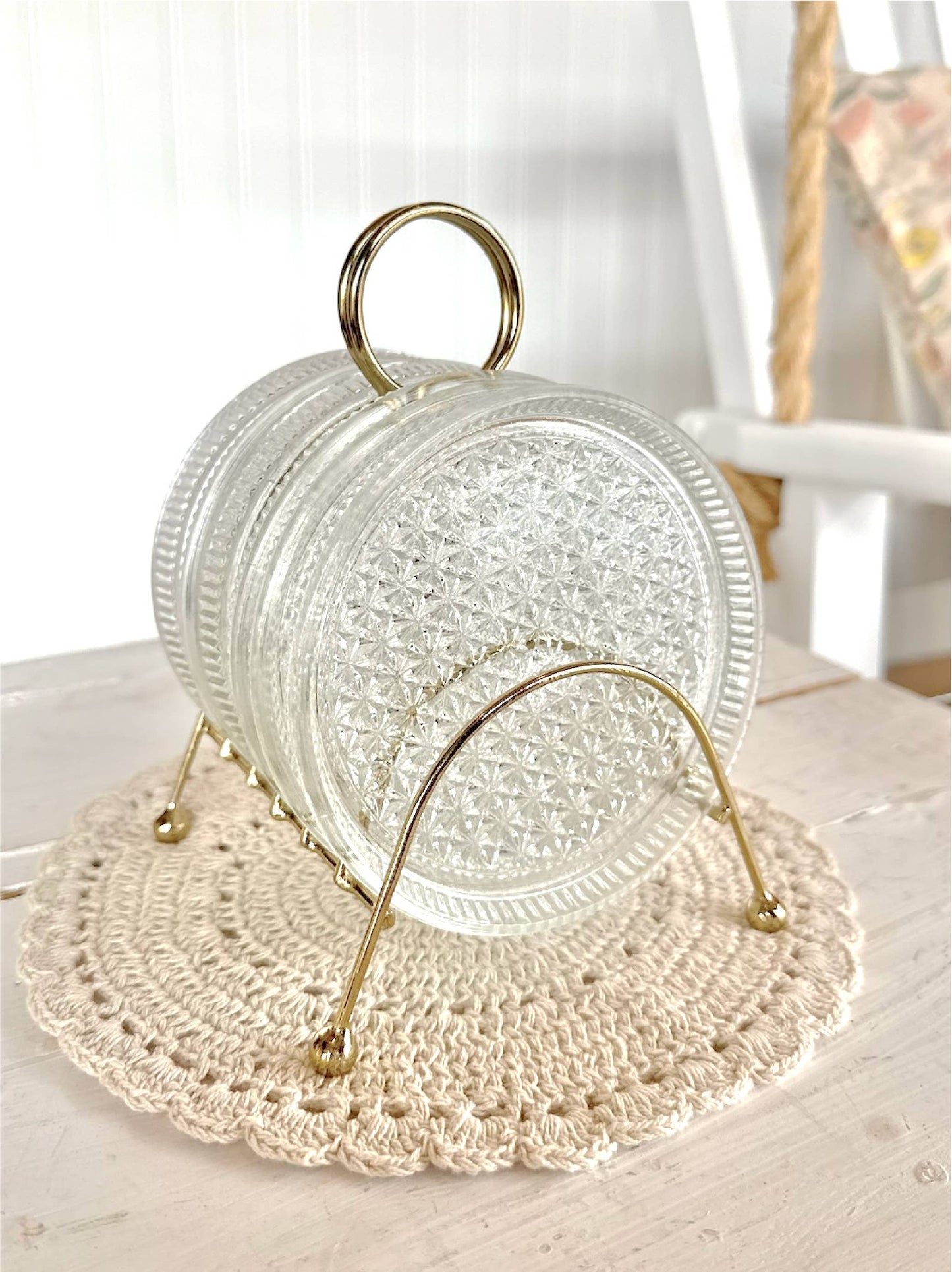 Glass Coasters Metal Caddy Set MCM