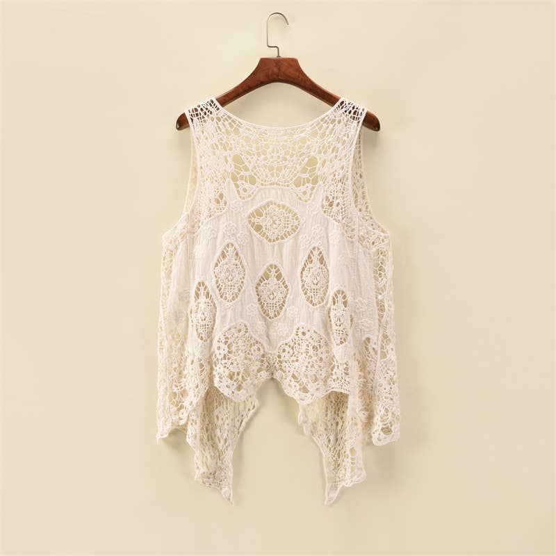 Sleeveless Hollow Jacquard Lace Cardigan