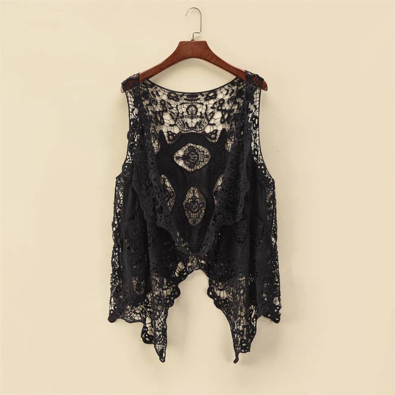 Sleeveless Hollow Jacquard Lace Cardigan