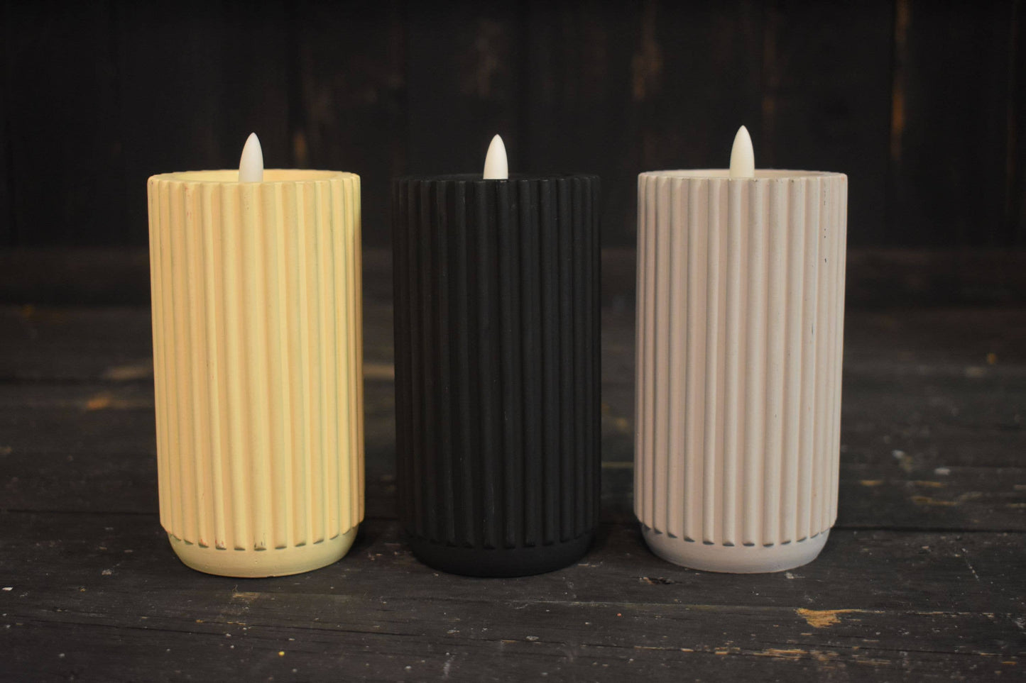 Cream Cement Look Glow Pillar 3x5in