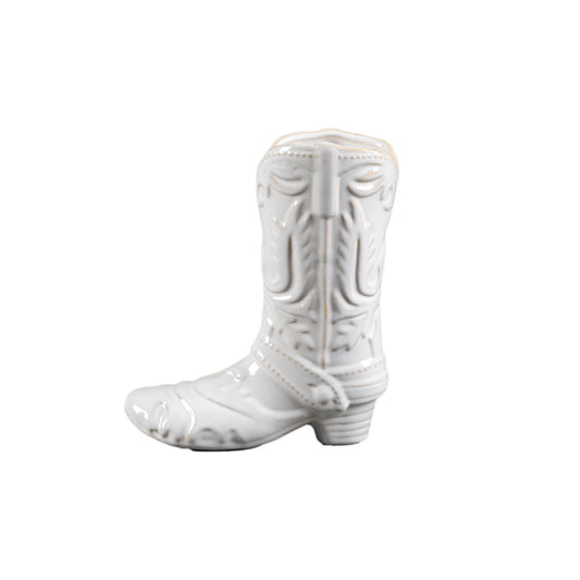 Ivory Ceramic Cow Girl Boot Vase