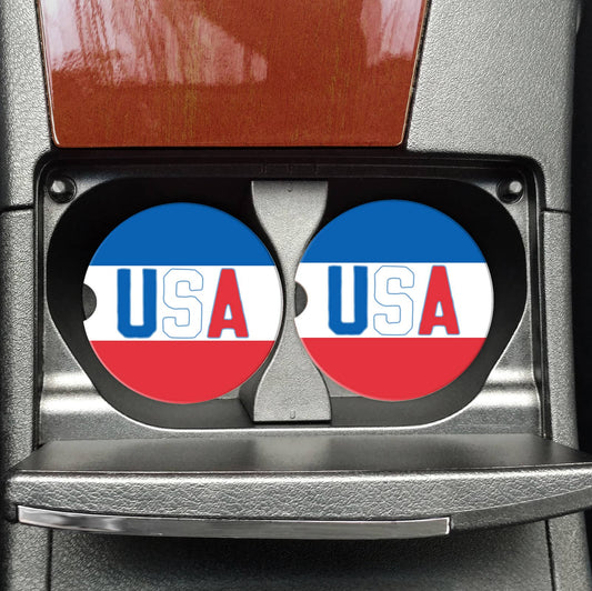USA Car Coasters, 4th of July, red white and blue