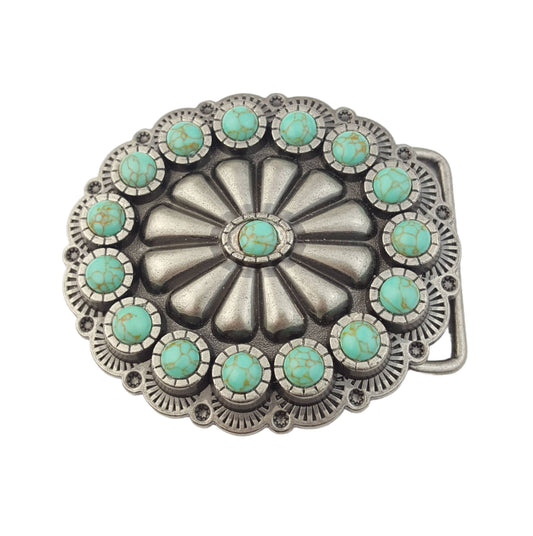 Buckle: Oval Western Turquoise Stone Belt Buckle