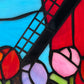 14.5"H Red Windmill Stained Glass Window Panel