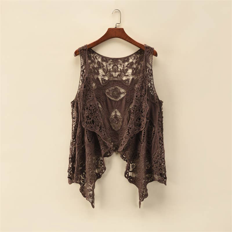 Sleeveless Hollow Jacquard Lace Cardigan