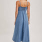 BUTTON DOWN SLEEVELESS DENIM MIDI DRESS