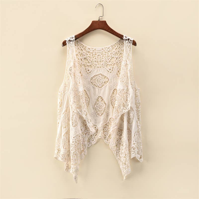 Sleeveless Hollow Jacquard Lace Cardigan