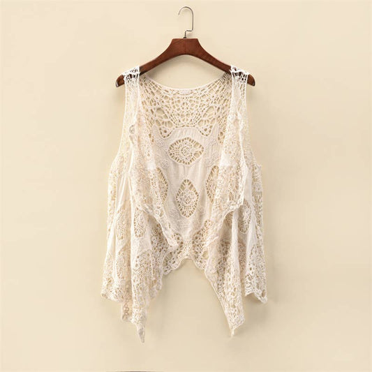 Sleeveless Hollow Jacquard Lace Cardigan