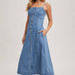 BUTTON DOWN SLEEVELESS DENIM MIDI DRESS