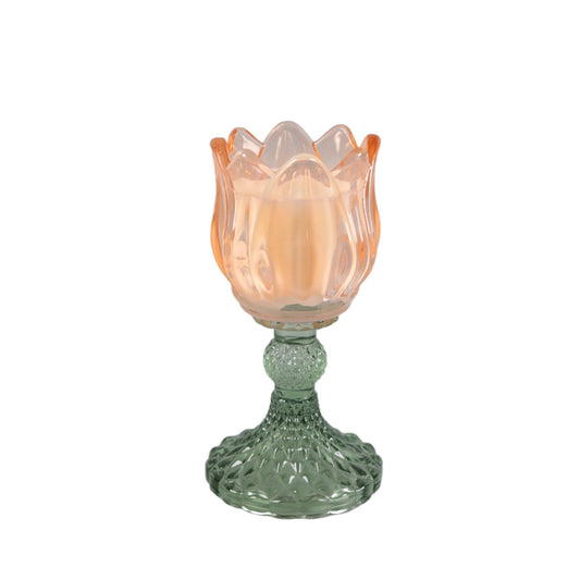 5.88" Iridescent Tulip Pedestal Glass Candle