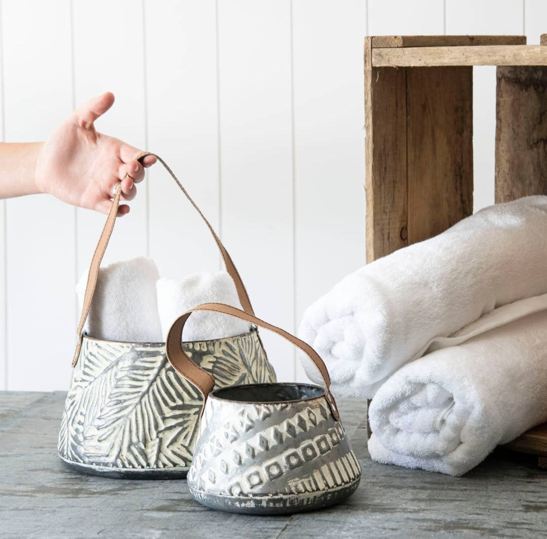 White washed Galvanized Baskets